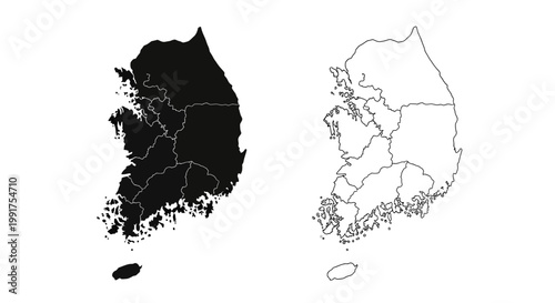 South Korea Map Silhouette and Outline Vector Illustration