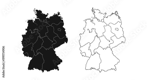 Germany Map Silhouette and Outline with States