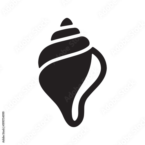 Minimalist sea shell vector icon isolated on white background, black conch silhouette logo design