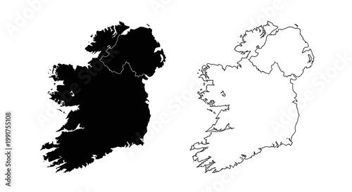 Ireland Island Map Silhouette and Outline Vector Illustration