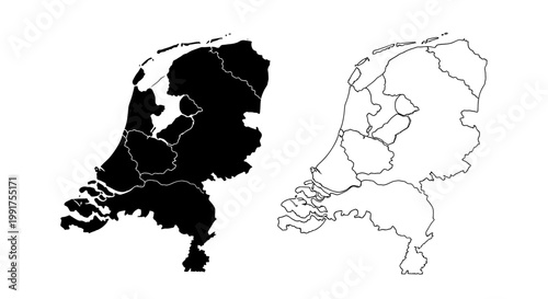 Netherlands Map Silhouette and Outline Vector Illustration