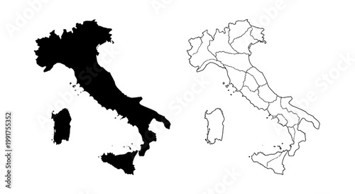 Italy Map Silhouette and Outline Vector Illustration