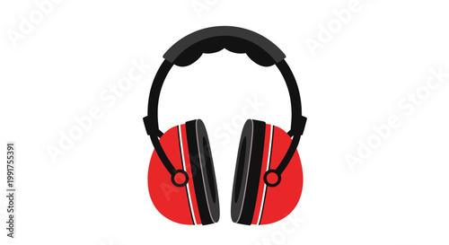 Red protective earmuffs for industrial hearing safety isolated on white background.