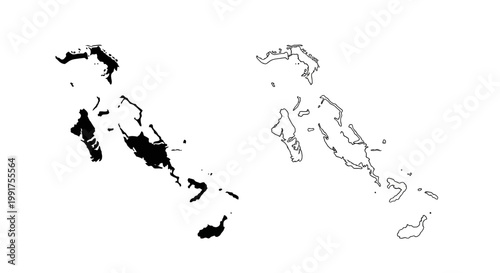 Bahamas Island Chain Map Silhouette and Outline