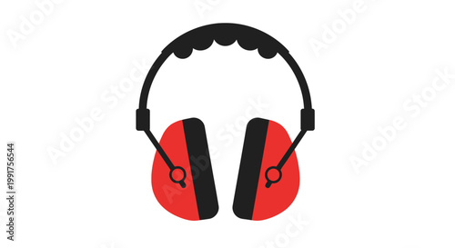Industrial red and black ear protection safety earmuffs icon.