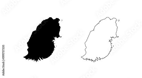 Grenada Island Map Silhouette and Outline Vector Illustration