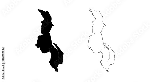 Malawi Map Silhouette and Outline Vector Illustration
