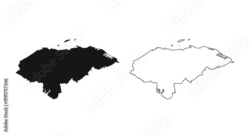 Honduras Country Map Silhouette and Outline Icon Set