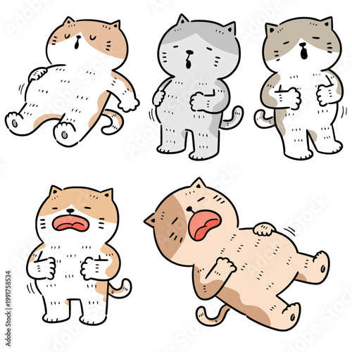 vector set of cat full stomach