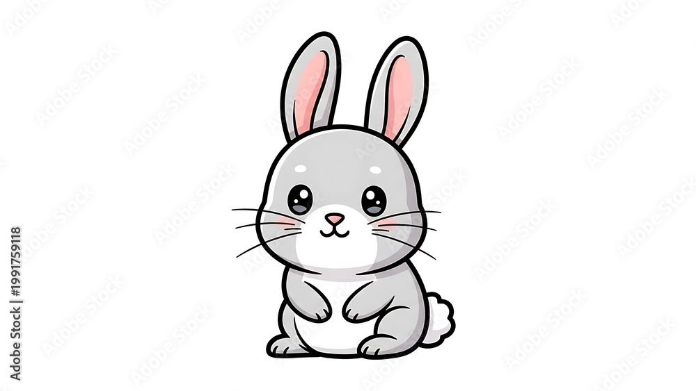 Fototapeta premium Cute Cartoon Rabbit Illustration on White.
