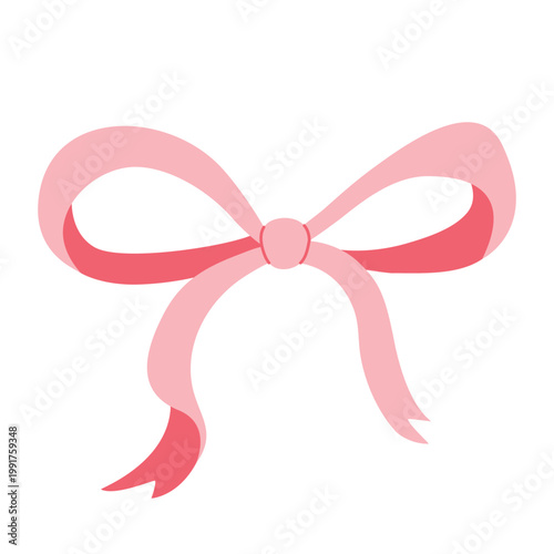 Cute soft pink bow clip art. Girly accessory, aesthetic element. Festive tied silk ribbon. Vector graphic