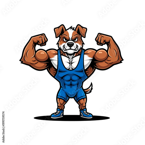Quadro su tela Strong Muscular Dog Bodybuilder Flexing Biceps.