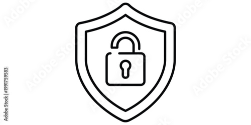Security shield icon with an open padlock symbol representing vulnerability and access