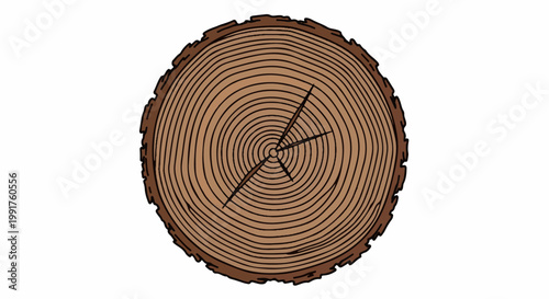 A cross-section of a tree trunk showing rings and bark detail