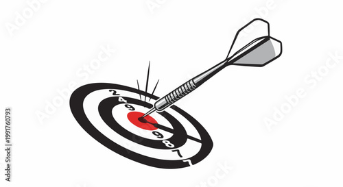 A dart pierces the bullseye of a target, symbolizing precision