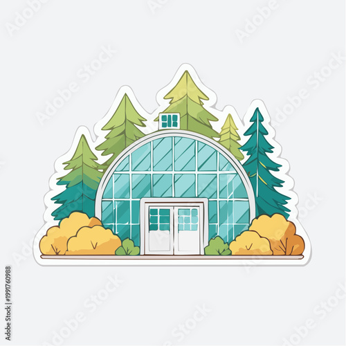Greenhouse surrounded by trees and bushes