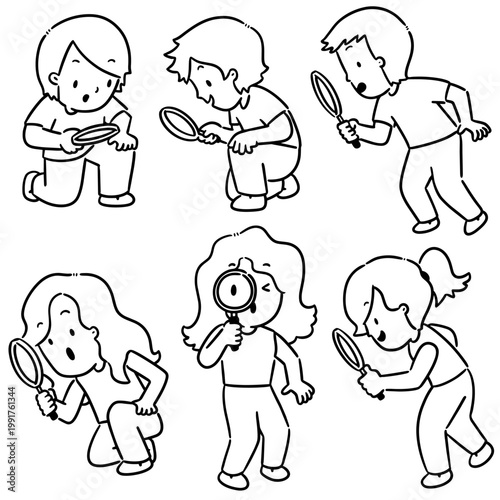 Foto vector set of people using magnifying glass
