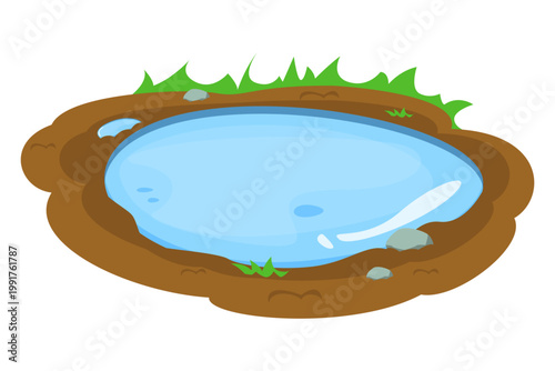Water puddle on the soil vector isolated. Illustration of natural liquid on the ground. Small swamp. Outdoor scenery.
