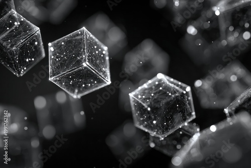 Abstract digital cubes with glowing network particles