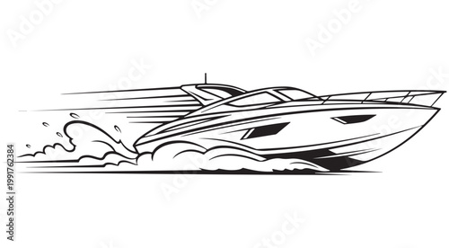 Fast motorboat cruising on water vector illustration for nautical logo or marine decal design