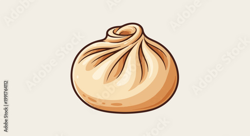 A delicious, plump, steamed dumpling with folded dough and rich, warm colors