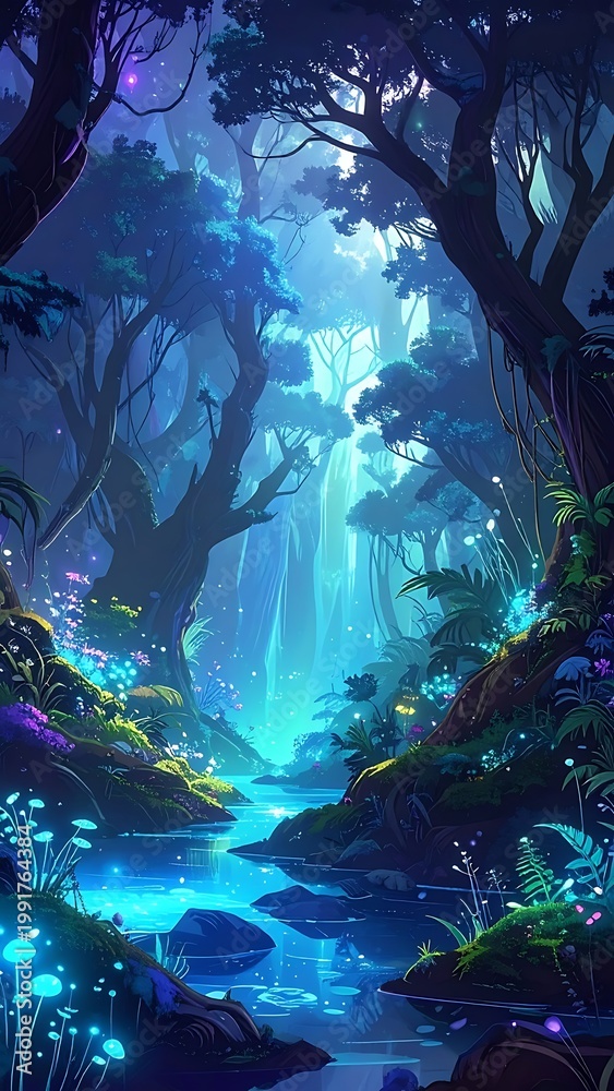 Fototapeta premium A serene and mystical forest scene with a glowing stream
