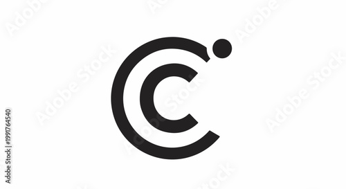 A minimalist, abstract graphic with concentric arcs forming a circular shape, a small dot accent