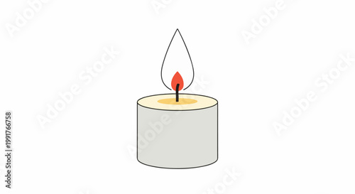 A lit candle with a grey body and a yellow-orange flame