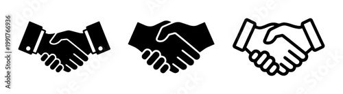 Business handshake icon set, professional partnership and agreement symbols, black and white deal vector graphics for corporate success and collaboration
