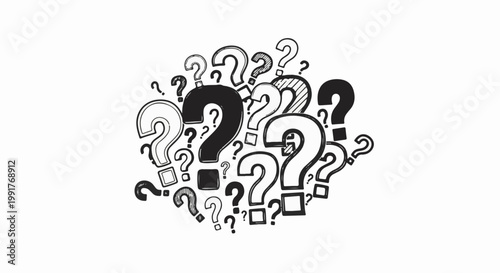 A multitude of hand-drawn question marks in various sizes and styles