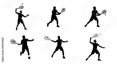 Six-Pose Tennis Serve Action Sequence in Minimalist Vector Style