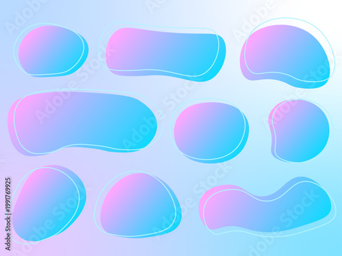 水色とピンクのゆめかわ流体フレームセット グラデーションのかわいいデザイン素材
