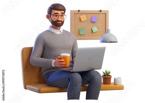 Man Sitting on Chair with Laptop