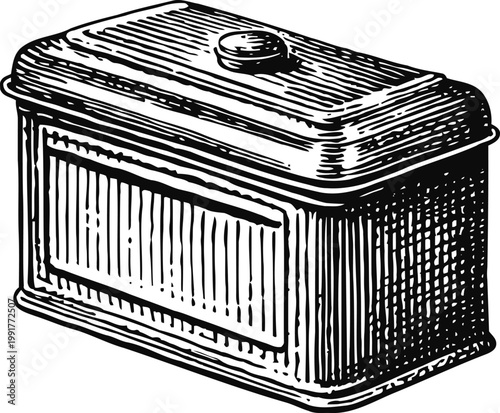 Vintage rectangular tin container with lid old fashioned storage box design