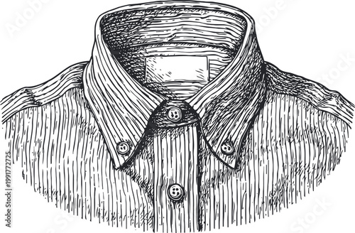 Hand drawn men's dress shirt with buttoned collar detail, classic formal shirt illustration