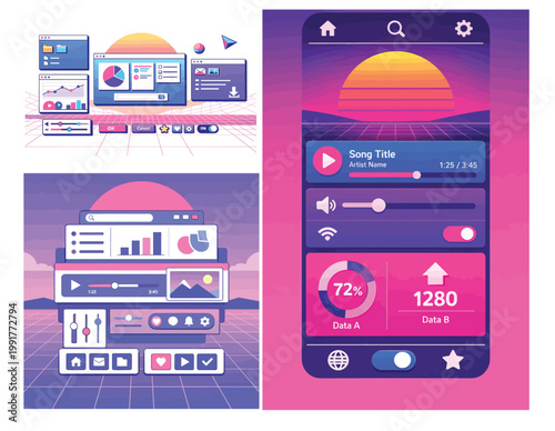 Vaporwave Mobile App Interface Concept