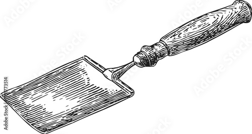 Vintage garden trowel with wooden handle, hand tool for planting and digging soil