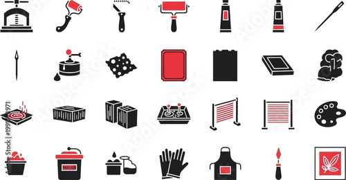 Iconic illustrations of various painting and decorating tools and materials Vector