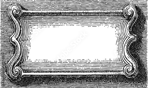 Ornate vintage rectangular frame with decorative swirl corners and engraved pattern