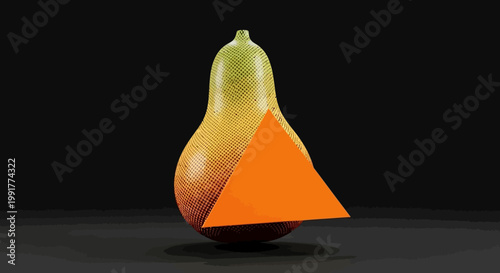 Abstract Geometric Composition with Pear and Orange Triangle.