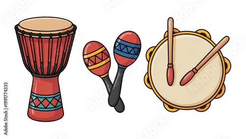 Tablou pe pânză Colorful hand percussion instruments arranged together