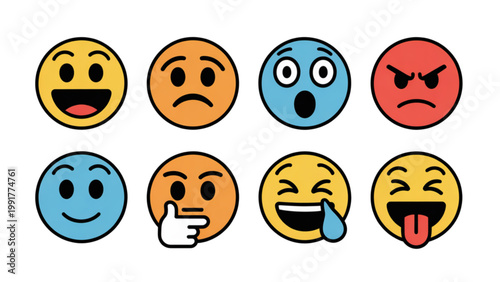 A collection of seven diverse facial expressions depicting various emotions