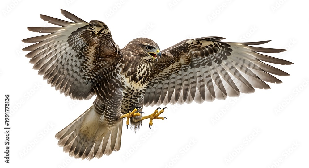 Fototapeta premium Brown bird flying with outstretched wings.