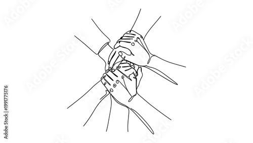 Group of diverse people stacking hands together in unity.