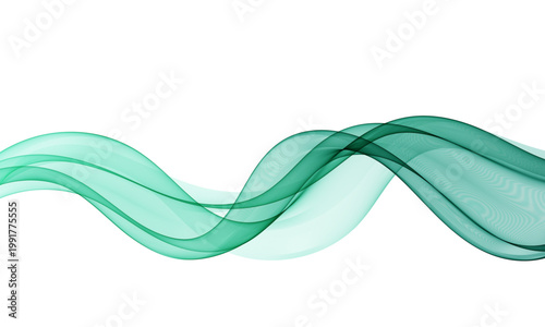 Abstract green transparent wave ribbon isolated on light background