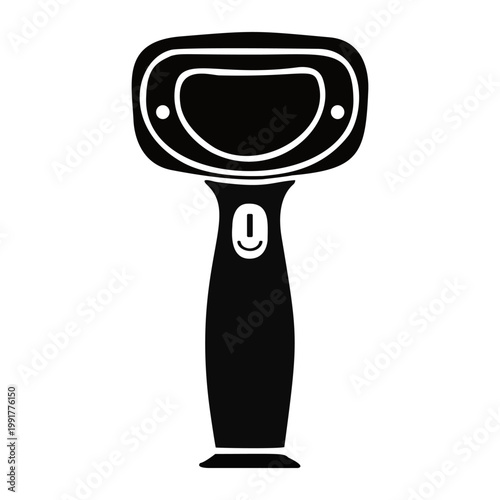 Scanner Silhouette: Clean, minimalist black and white silhouette of a hand scanner, highlighting the sleek design and essential functionality of this digital device.
