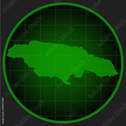 Vector map of Jamaica on the radar green screen