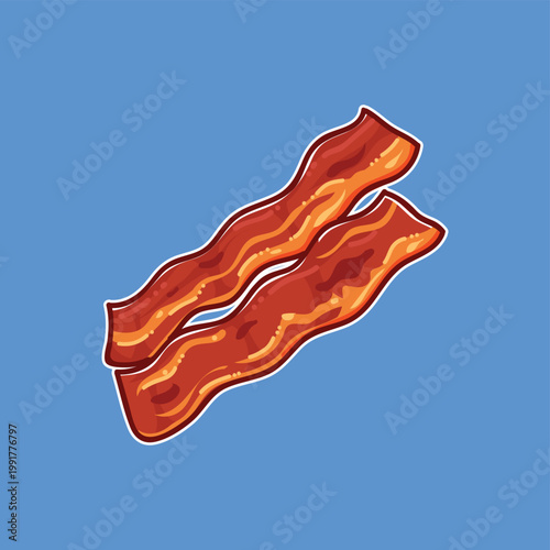 Crispy Bacon Strips Illustration For Breakfast, Food, Morning Brunch And Tasty Meals