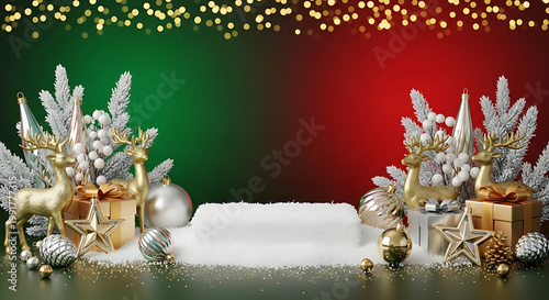 Christmas product display podium with reindeer and gift boxes