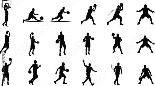Diverse basketball and volleyball player actions and stances in sequential illustrations Vector
